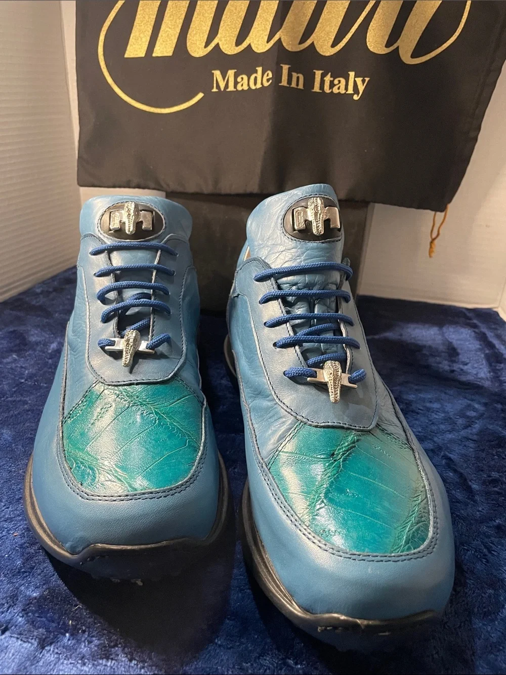 Mauri Napa leather and Crocodile Blue sneakers size 13 men’s, new in box. 8900/2